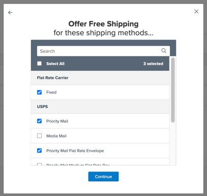 A screenshot of the shipping method selection step