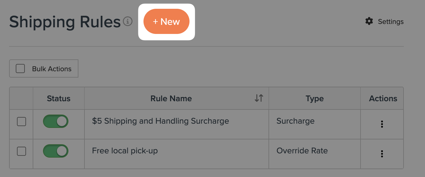 The "New" button next to "Shipping Rules" is highlighted