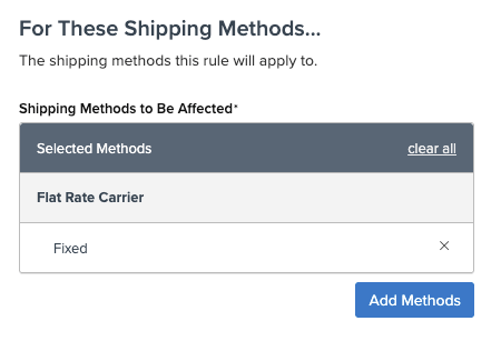 Screenshot of "Shipping Methods to Be Affected" setting