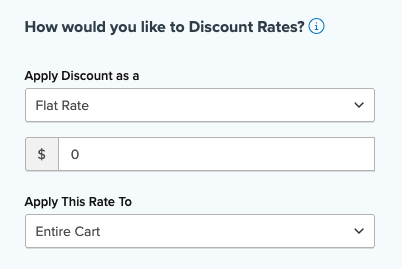 Screenshot of creating a discount rate with a flat rate of $0 applied to the entire cart