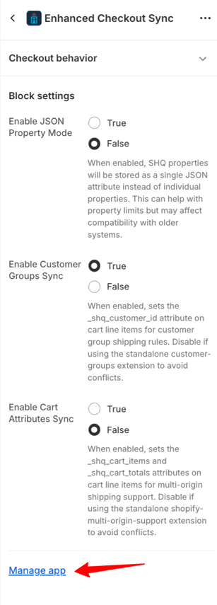 Enhanced Checkout Sync manage app