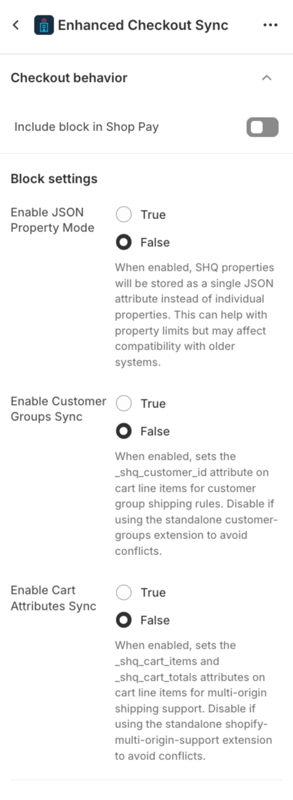 Enhanced Checkout Sync settings