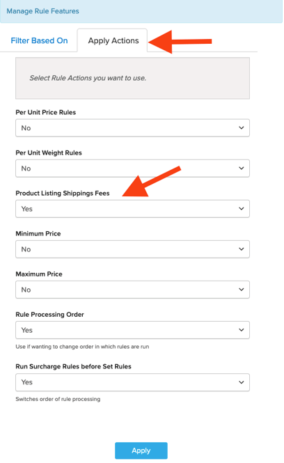 Location to enable Product Listing Shipping Fees from Apply Actions.