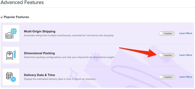 Activate Dimensional Packing in Advanced Features
