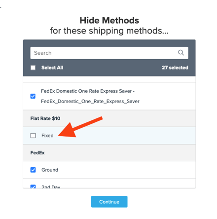 Select shipping methods that should be hidden through the rule.