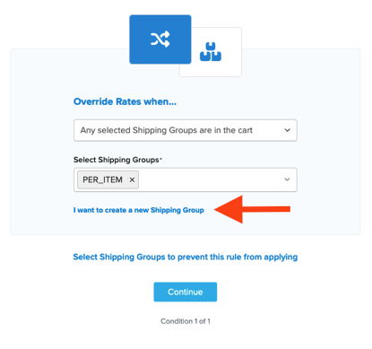 Setting to create a new shipping group for the rule.