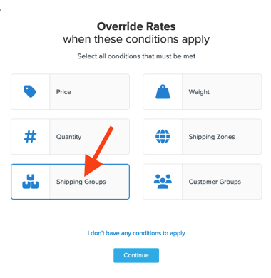 Location to select Shipping Groups as a condition for the rule.