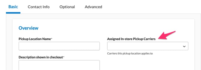 Select all applicable pick up carriers for this location