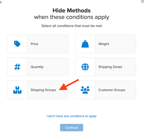 Select Shipping Groups as the condition for the shipping rule.