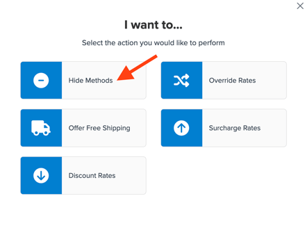 Location to select Hide Methods as the action for the rule.