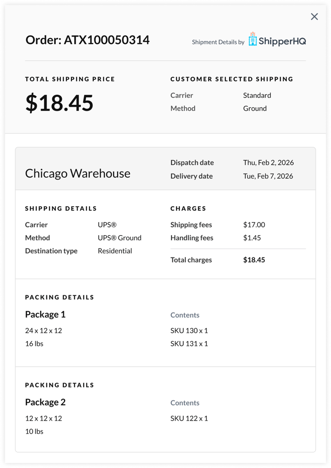 Advanced Shipping Details sample view