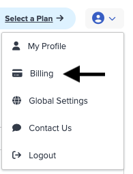 ShipperHQ dashboard showing the My Account menu with Billing selected from the dropdown.