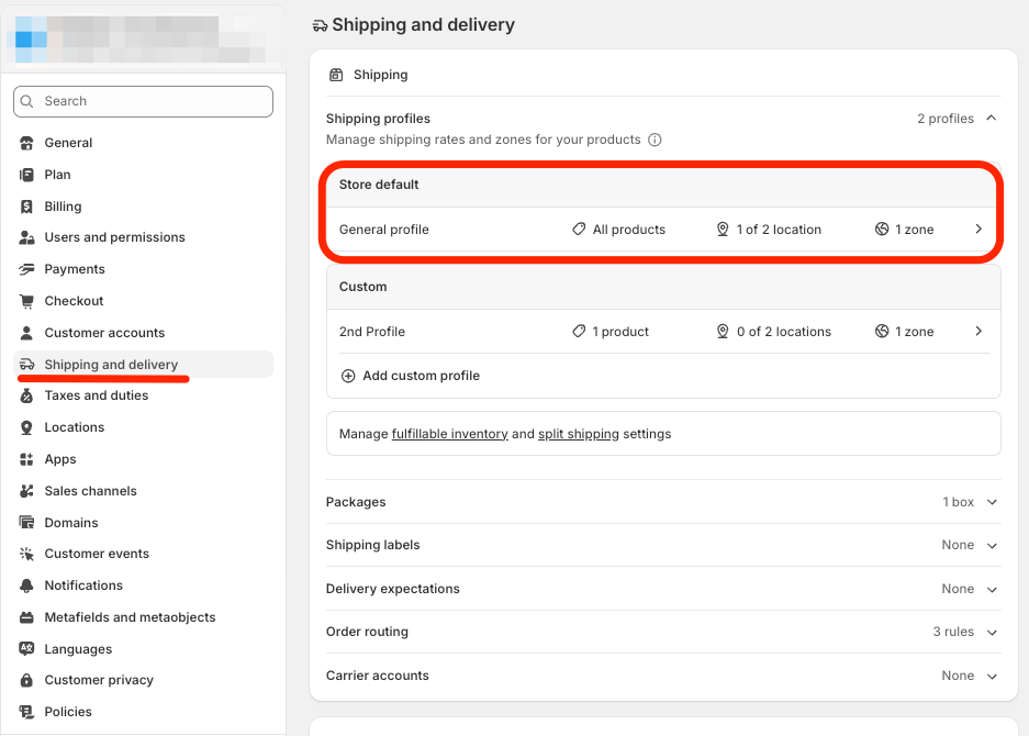 General Shipping Profile