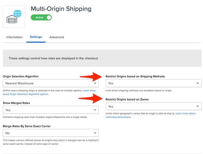 How to enable Shipping Group and Zone restrictions in origin settings