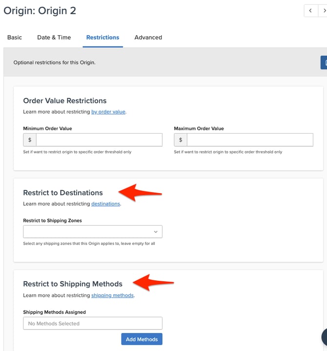 Where to add restriction in Origin Settings