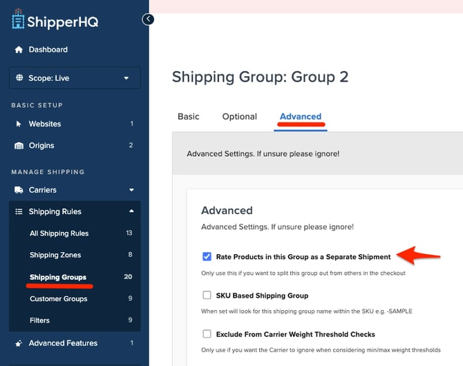 Rate Shipping Group as separate shipment