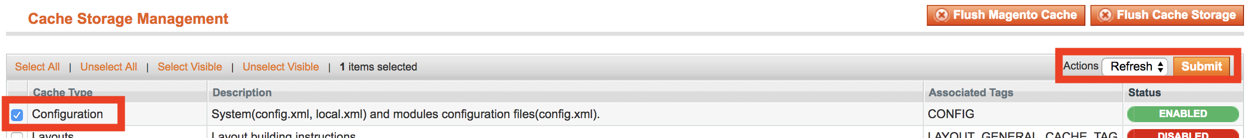 Refresh configuration cache.