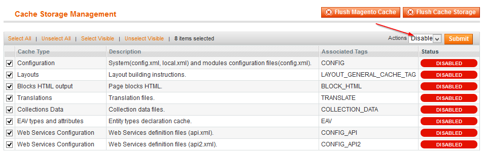 Location to disable cache.
