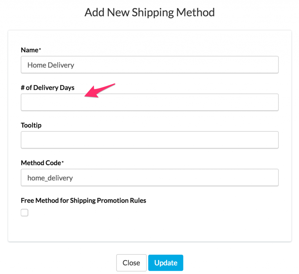 Add the number of days to delivery for a designated shipping method in ShipperHQ's table rates