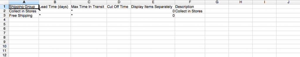 screenshot of shipping group CSV