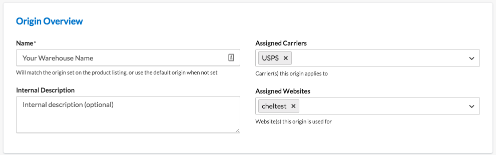 Sample showing the details to be filled while configuring an origin.