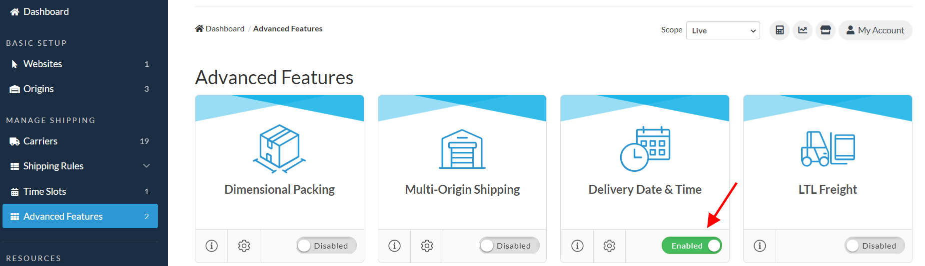 Find Delivery Date and Time advanced feature in ShipperHQ dashboard
