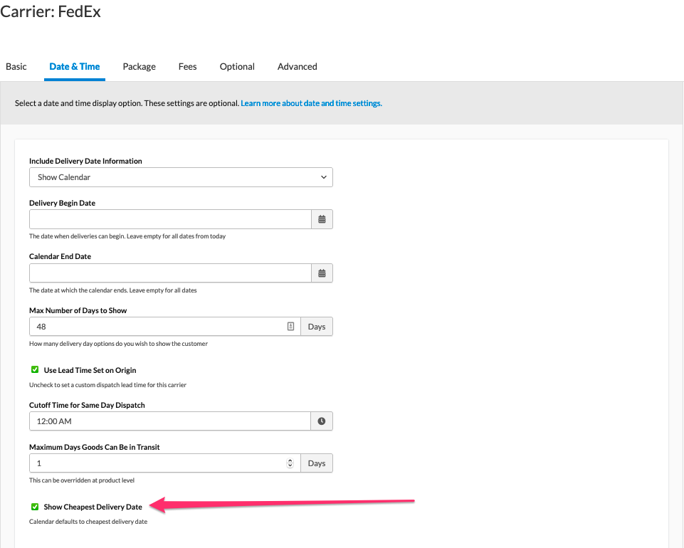 Location of Show Cheapest Delivery Date checkbox.