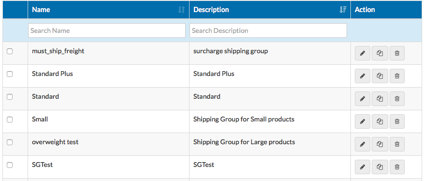 Example showing list of shipping groups.