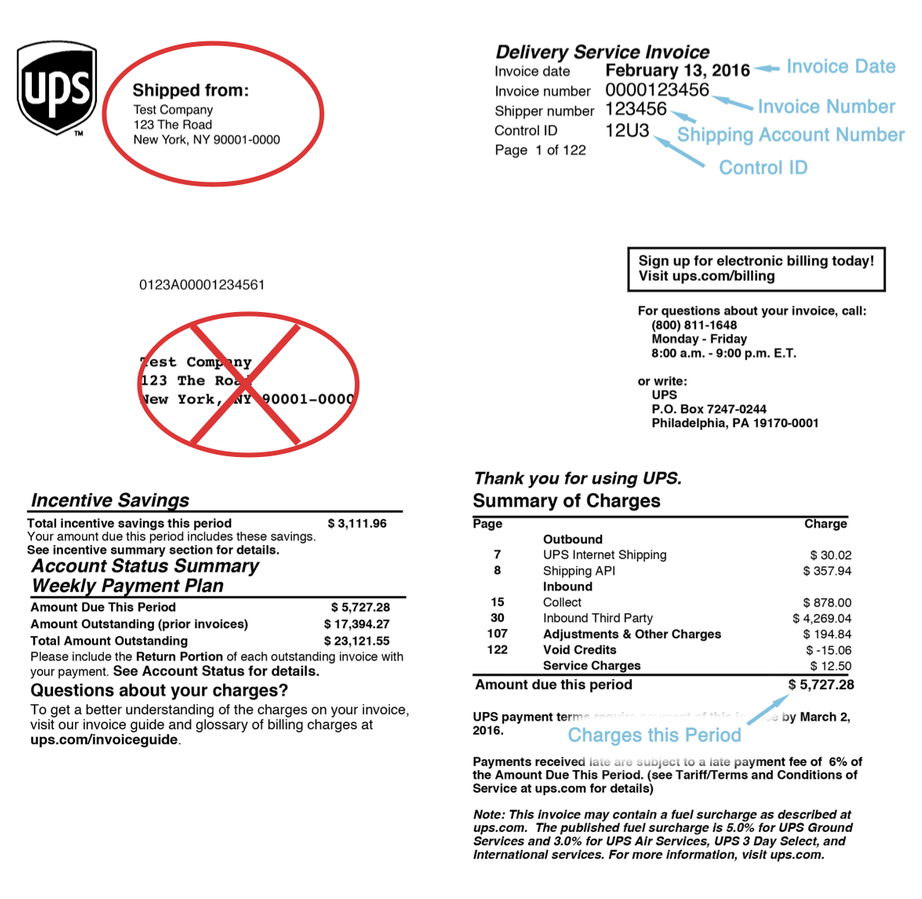 Example of UPS invoice.