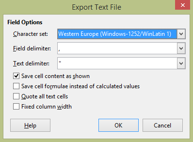 Export text file dialog box