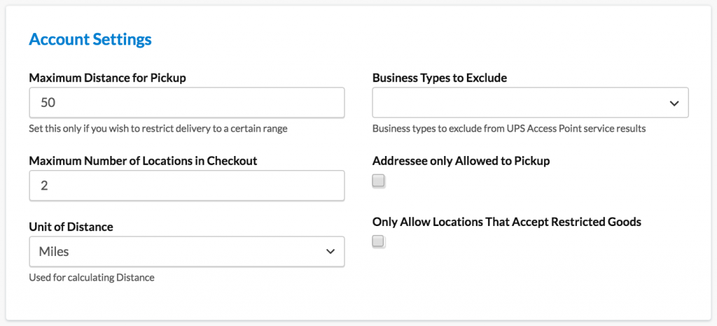 Internal carrier settings for UPS Access Point display at checkout