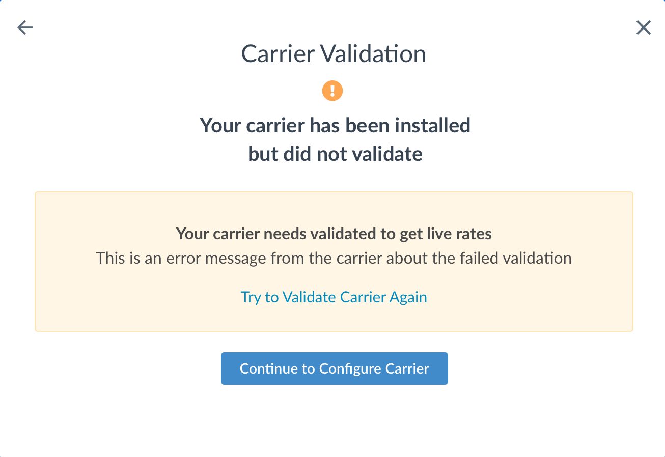 Carrier validation was not successful. Re-enter your credentials. 