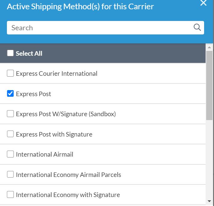 Select the Australia Post Retail and eParcel methods to use in ShipperHQ