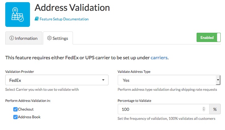 ShipperHQ's Address validation advanced feature settings