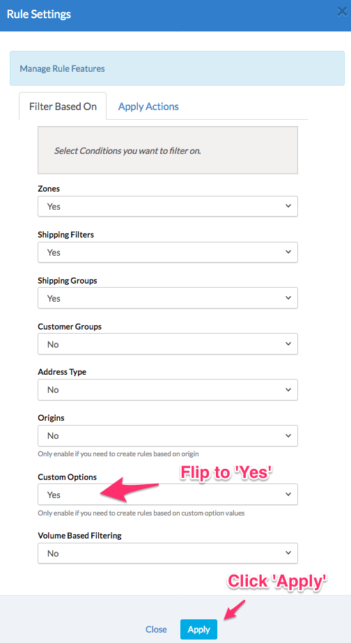 Set custom options to "yes" then save