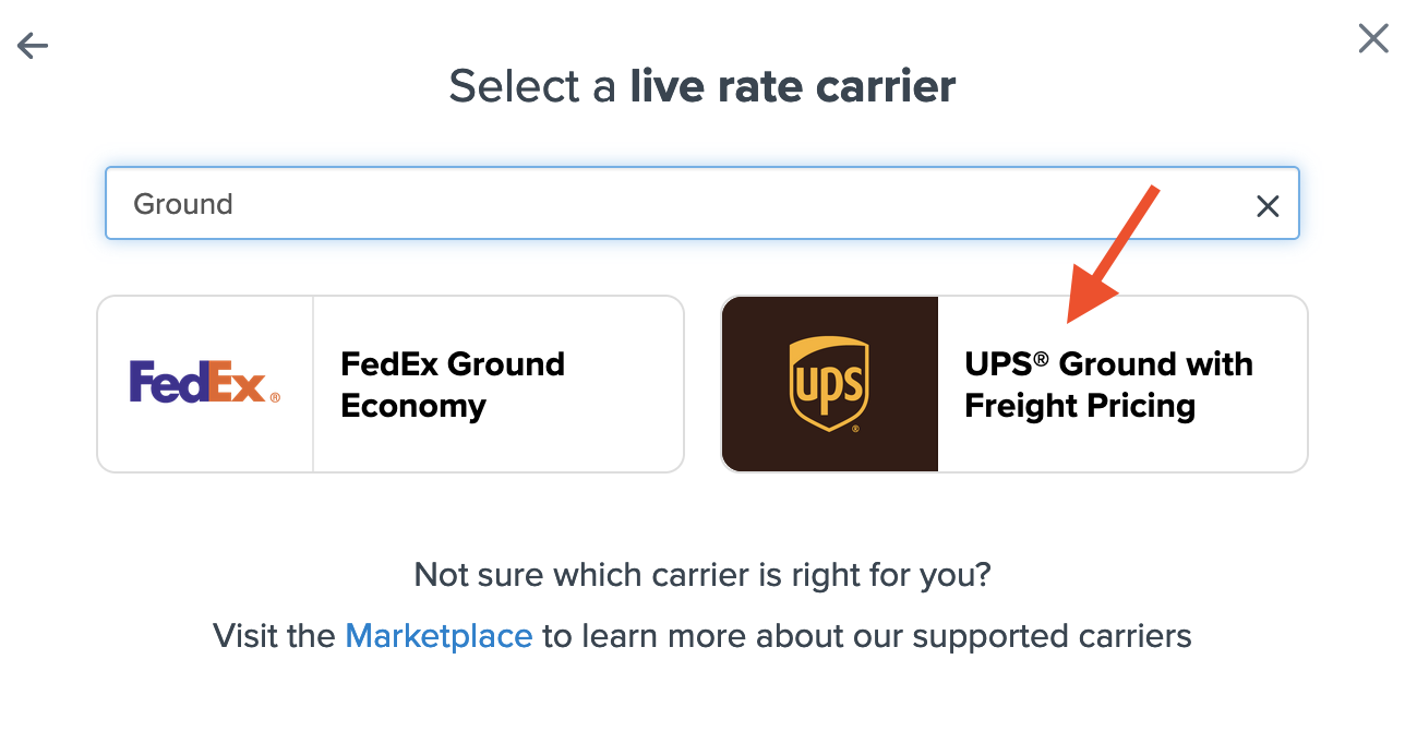 UPS Ground with Freight Pricing presented in search