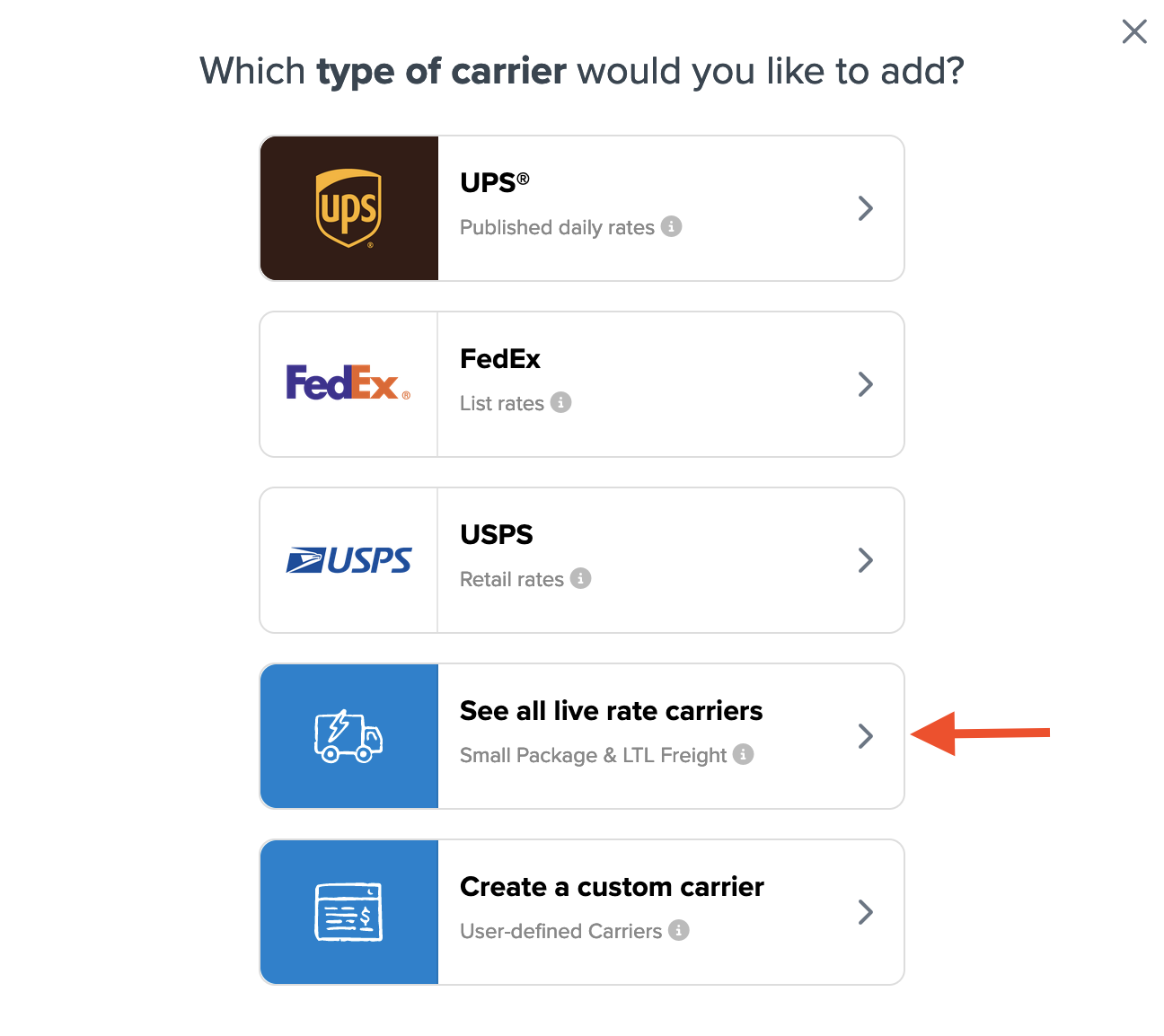 Search all live rate carriers