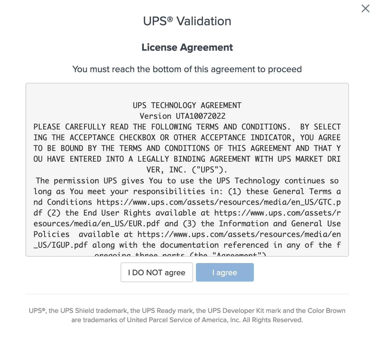 UPS License agreement