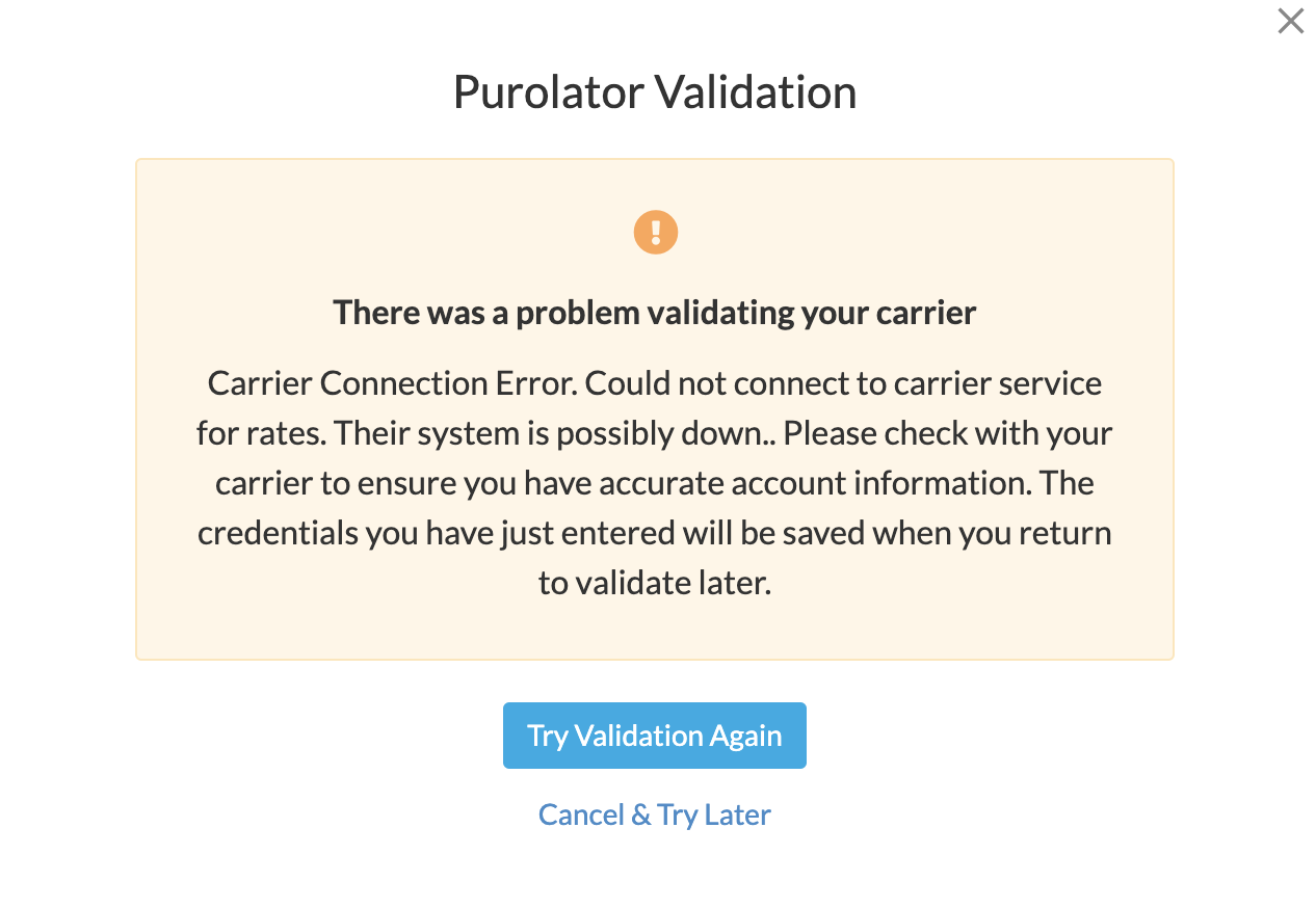 Validation failure notification for Purolator