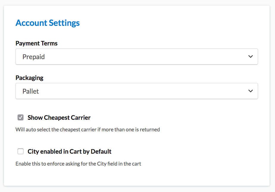 Location to select Show Cheapest Carrier option under Account Settings.