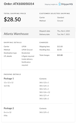 Sample report of Shipping Insights data.