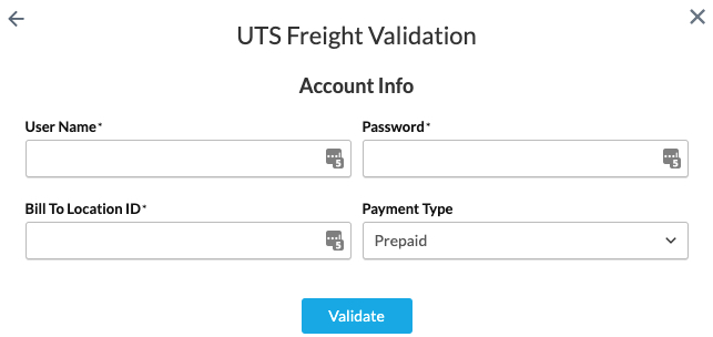 Enter your account details for Universal Traffic Service (UTS) LTL Freight to use this carrier in ShipperHQ
