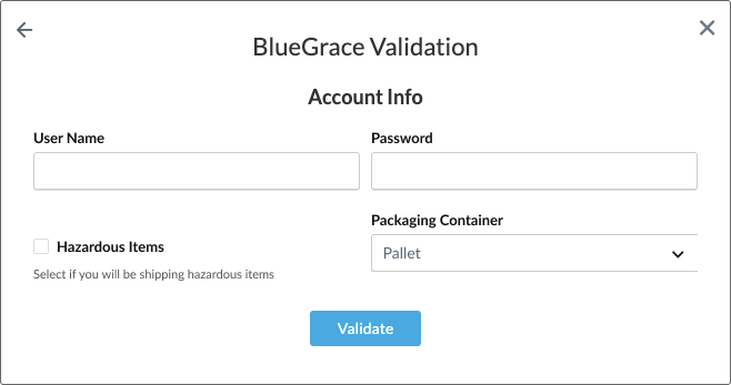 Enter your account details to use BlueGrace Logistics LTL Freight in ShipperHQ