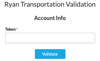 Enter account token for Ryan Transportation to validate the carrier and complete installation