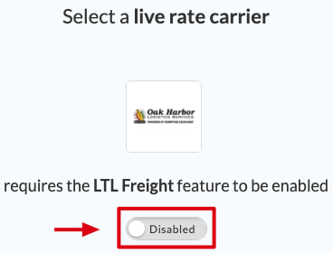 Toggle from disabled to enabled to active a carrier in ShipperHQ