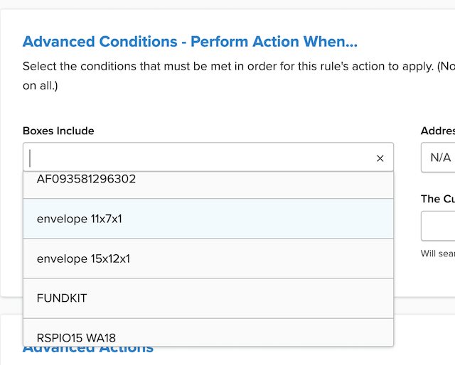 Add boxes in the advanced tab of the shipping rule