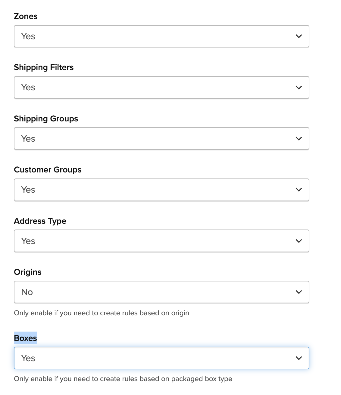 Adding Boxes as an advanced condition to be used in shipping rules