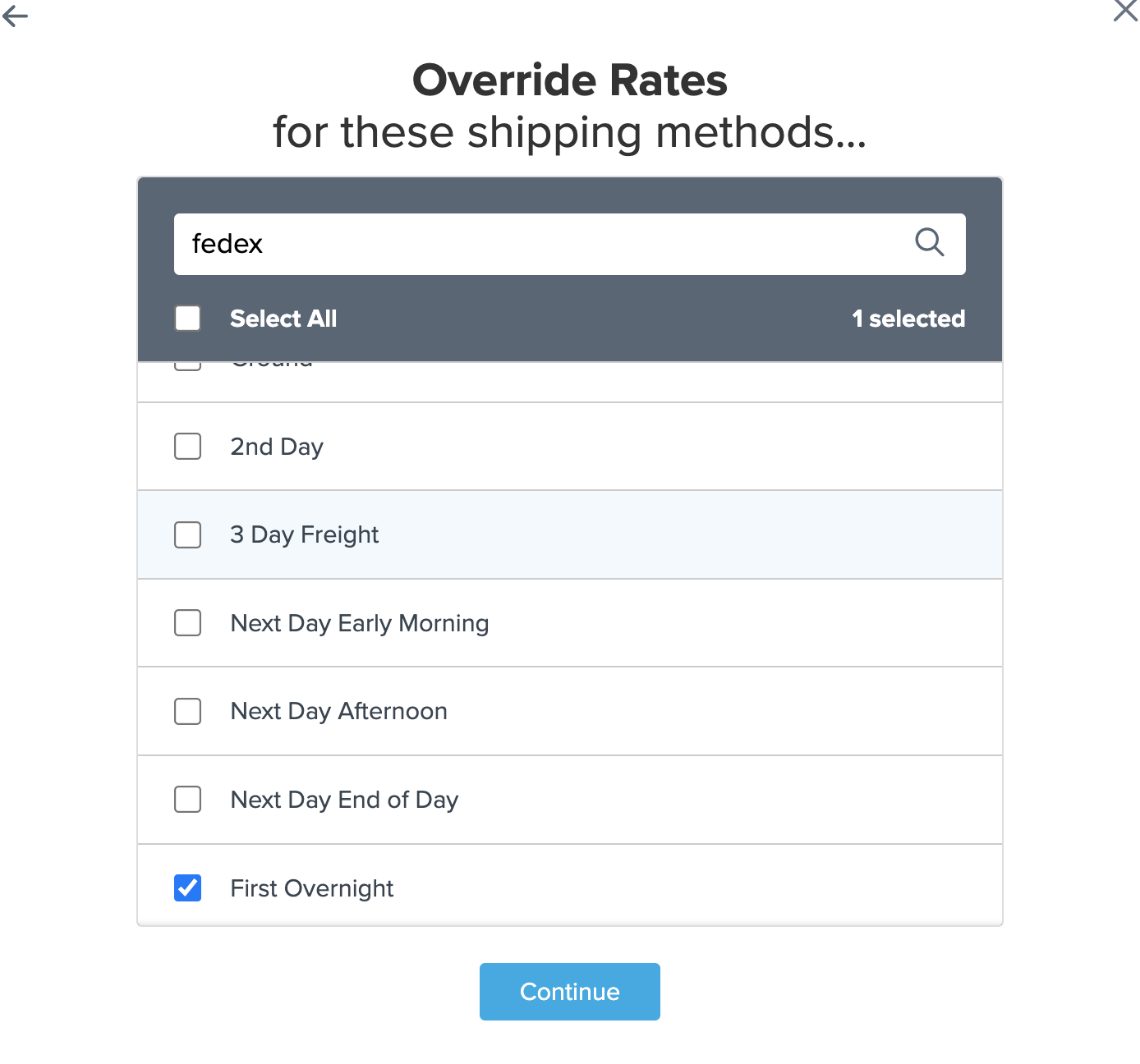 Select the shipping methods to use in the override rule