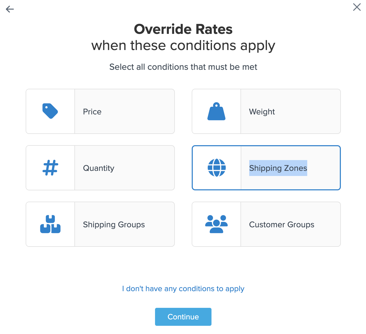 Select the shipping zones where this rule is to be applied