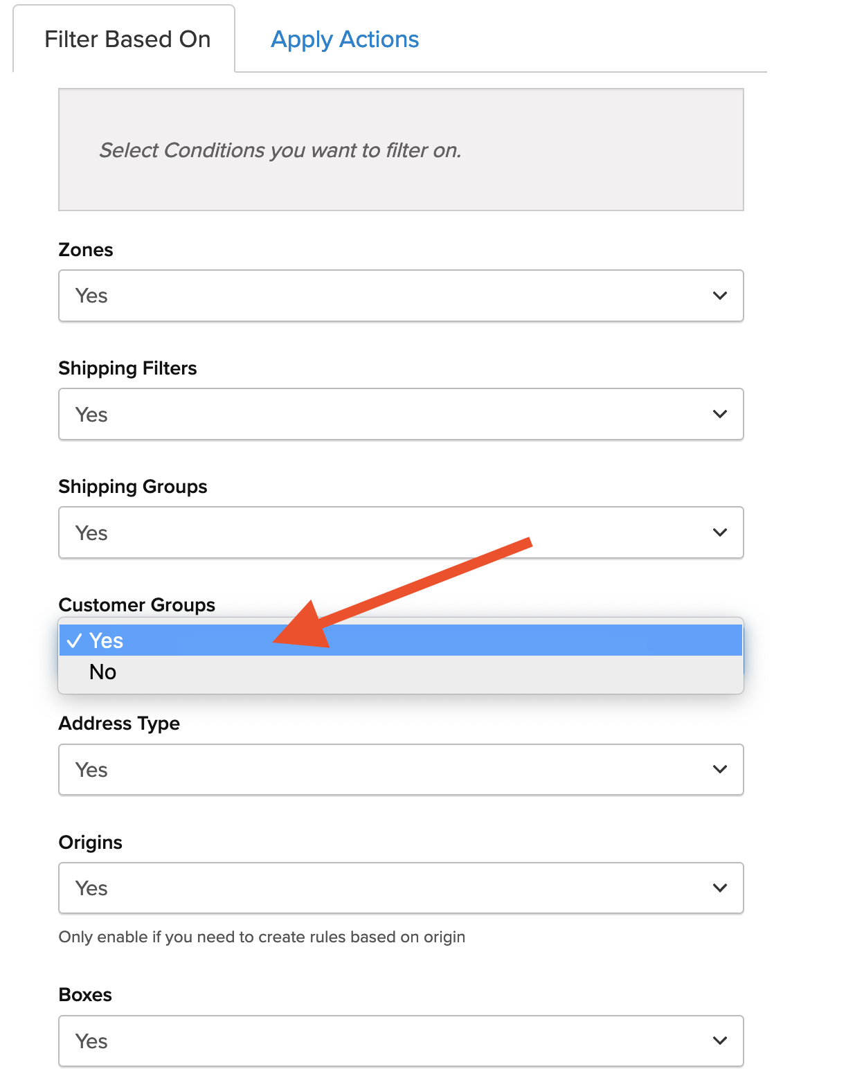 Setting to enable Customer Group based shipping rules.